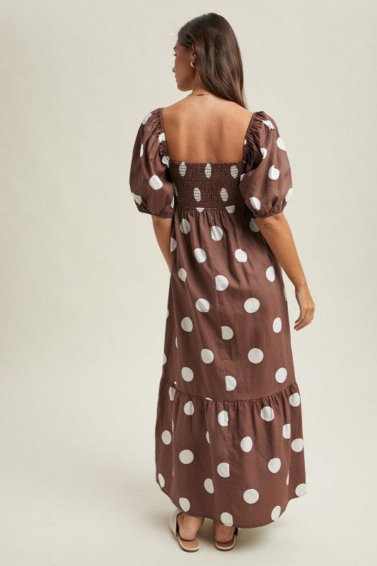 Puff Sleeve Polka Dot Maxi Dress
