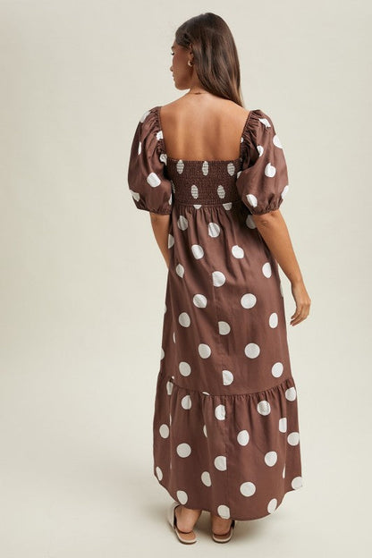 Puff Sleeve Polka Dot Maxi Dress