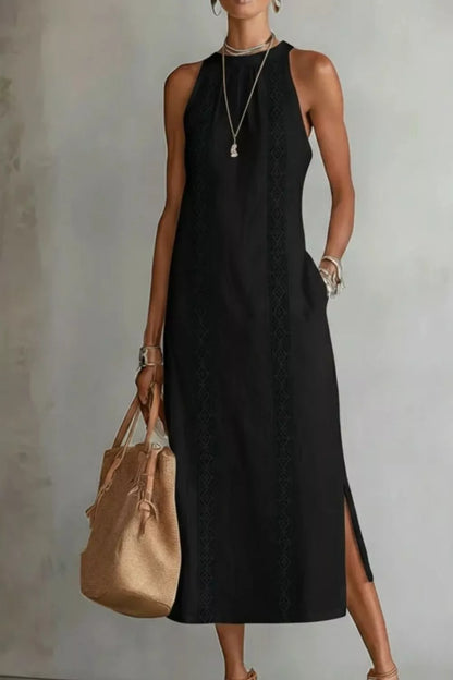 Sleeveless Side Slit Dress with Pockets