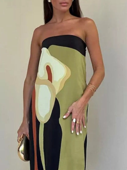 Contrast Strapless Maxi Dress