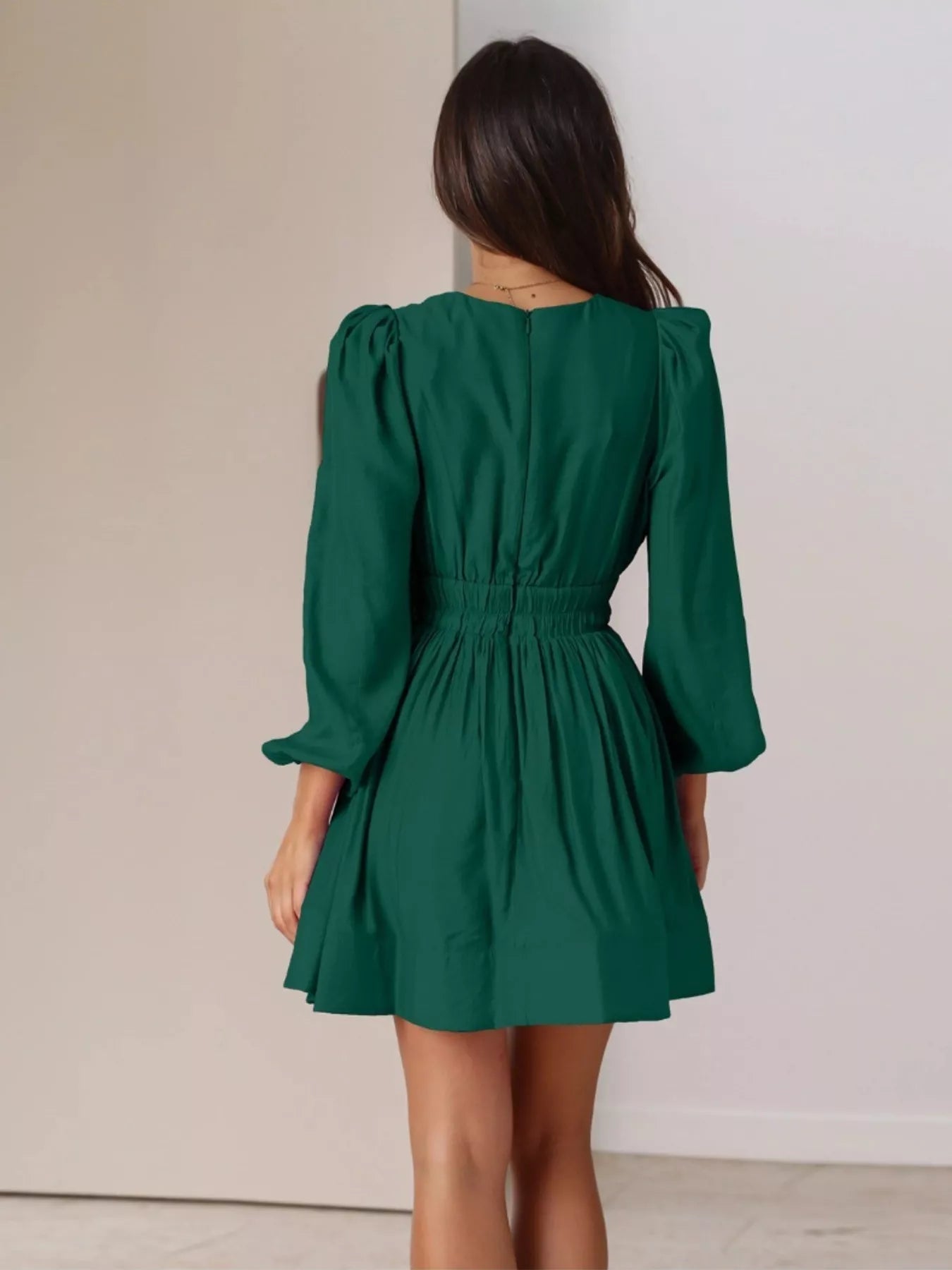 V-Neck Long Sleeve Mini Dress