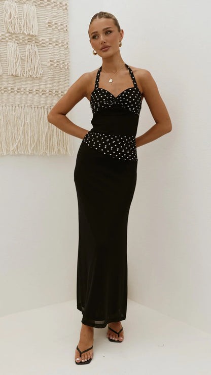 Nelly Maxi Dress - Black/White Polka