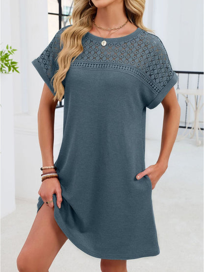Lace Round Neck Short Sleeve T-Shirt Dress