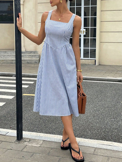 Striped Square Neck Midi Dress