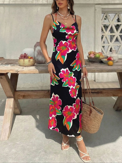 Floral Print Spaghetti Strap Midi Dress