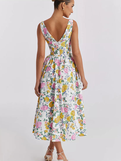 V-Neck Sleeveless Midi Dress