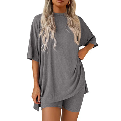 Women Summer Casual Oversized Shirts & Side Pocket Shorts
