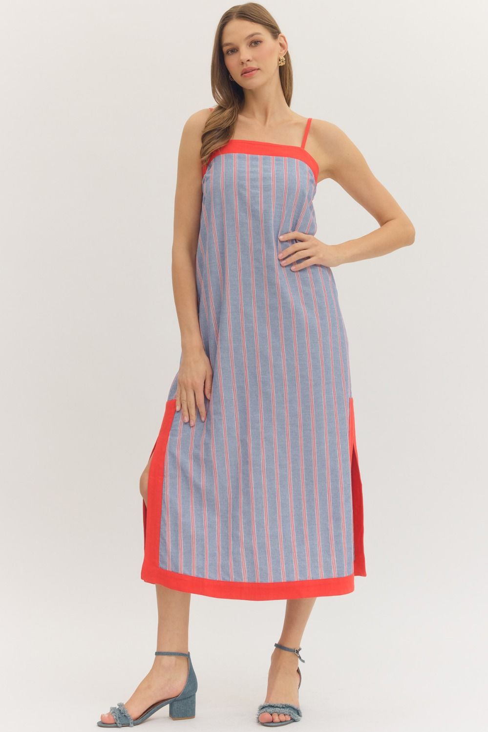 Contrast Trim Midi Dress