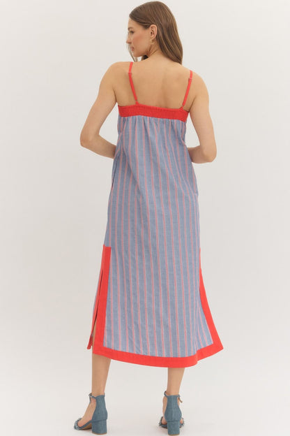 Contrast Trim Midi Dress
