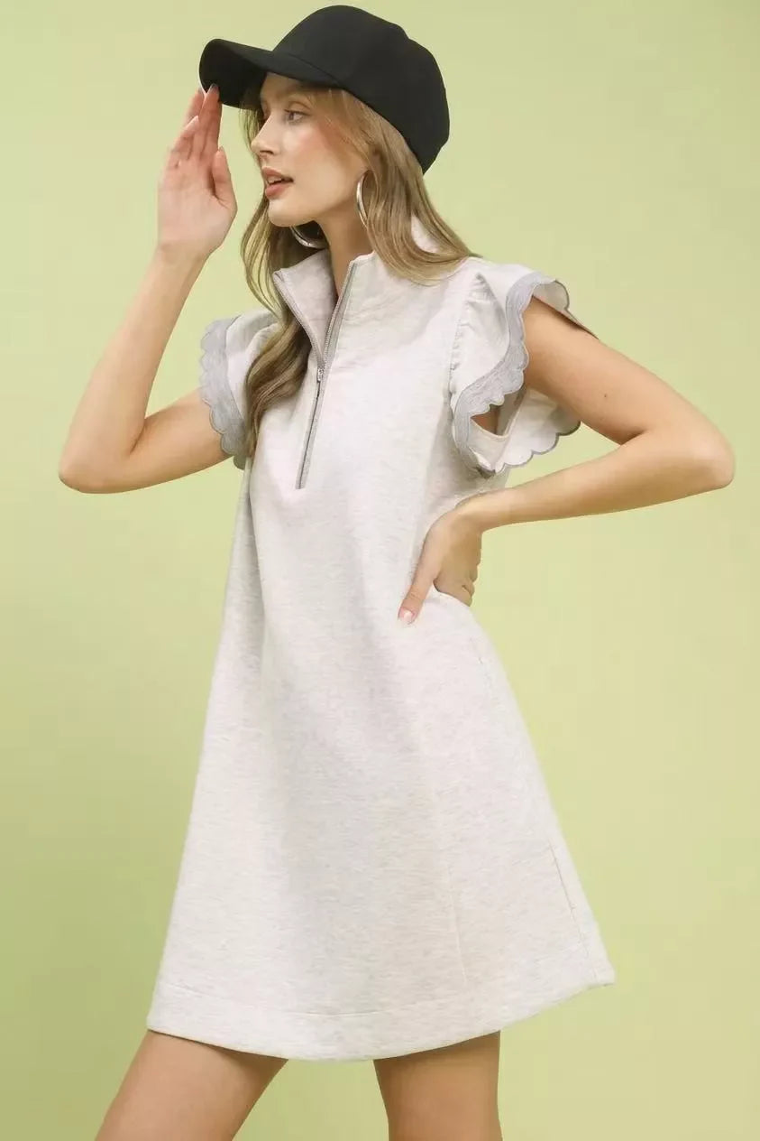 Umgee Zip-Neck Flutter Sleeve Dress