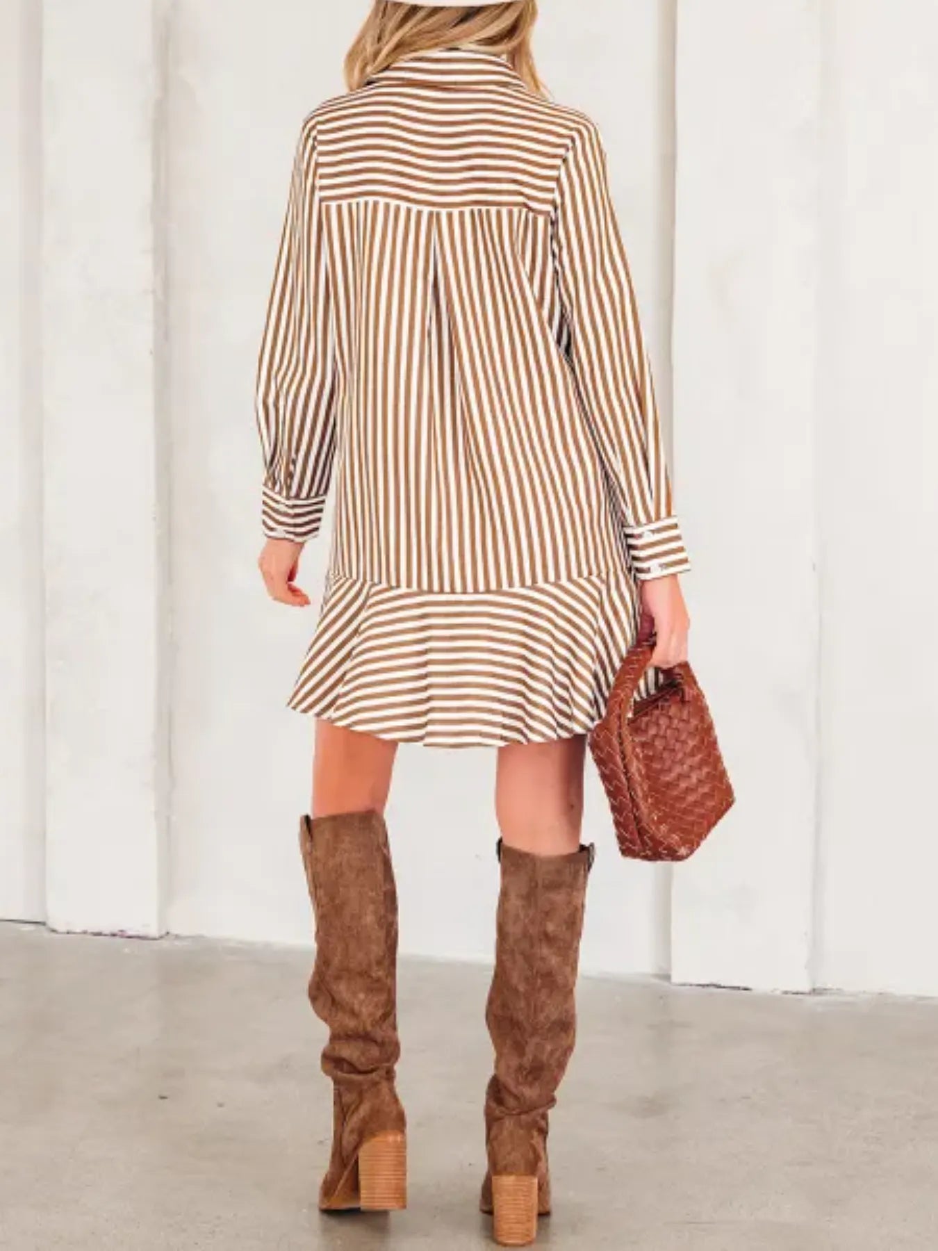 Striped Ruffle Hem Shirt Dress