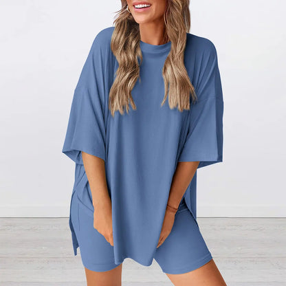 Women Summer Casual Oversized Shirts & Side Pocket Shorts