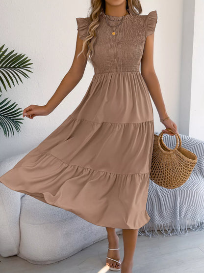Smocked Ruffled Cap Sleeve Dress