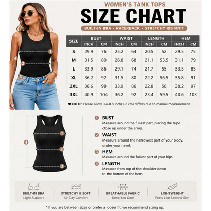 🍃Round Neck Built-in Bra Ribbed Tank Top