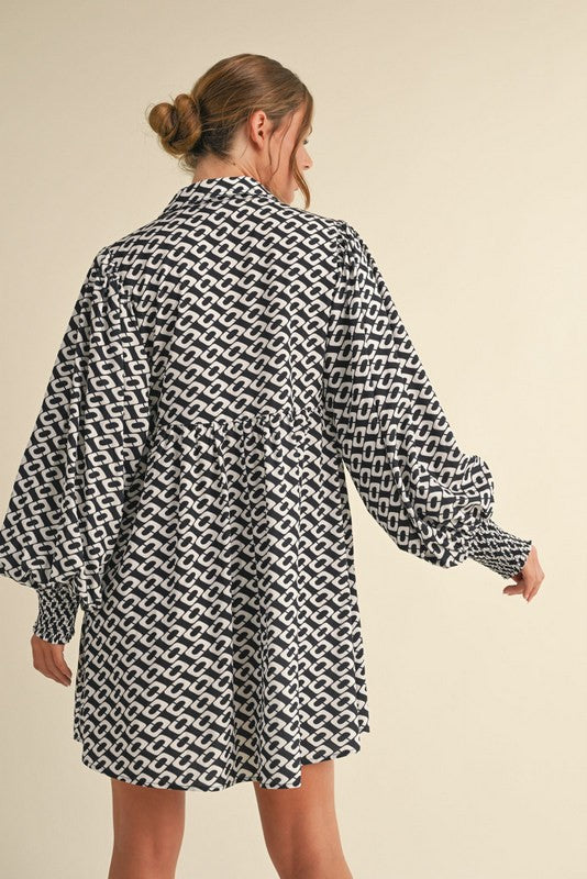 Chained To You Geometric Print Babydoll Dress