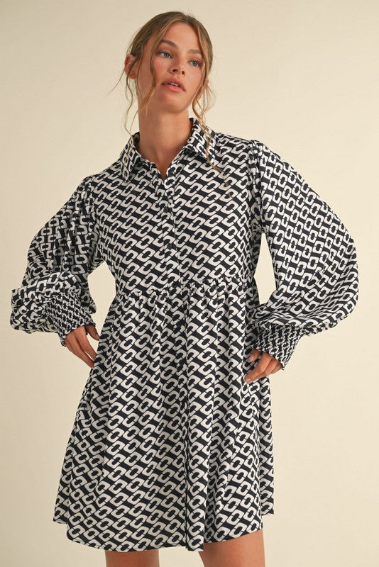 Chained To You Geometric Print Babydoll Dress