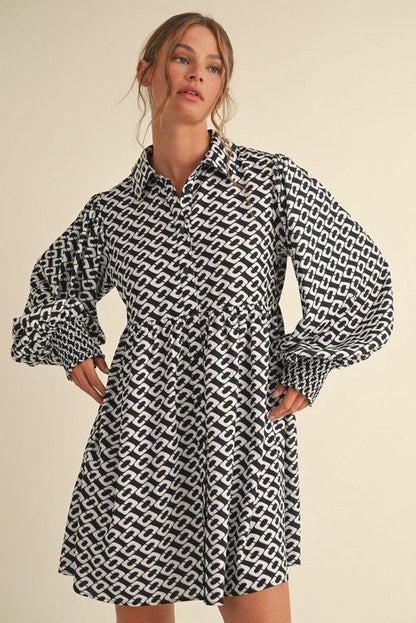 Chained To You Geometric Print Babydoll Dress