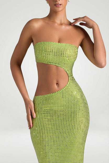 Embellished Cut-Out Bandeau Maxi Dress in Pear Green