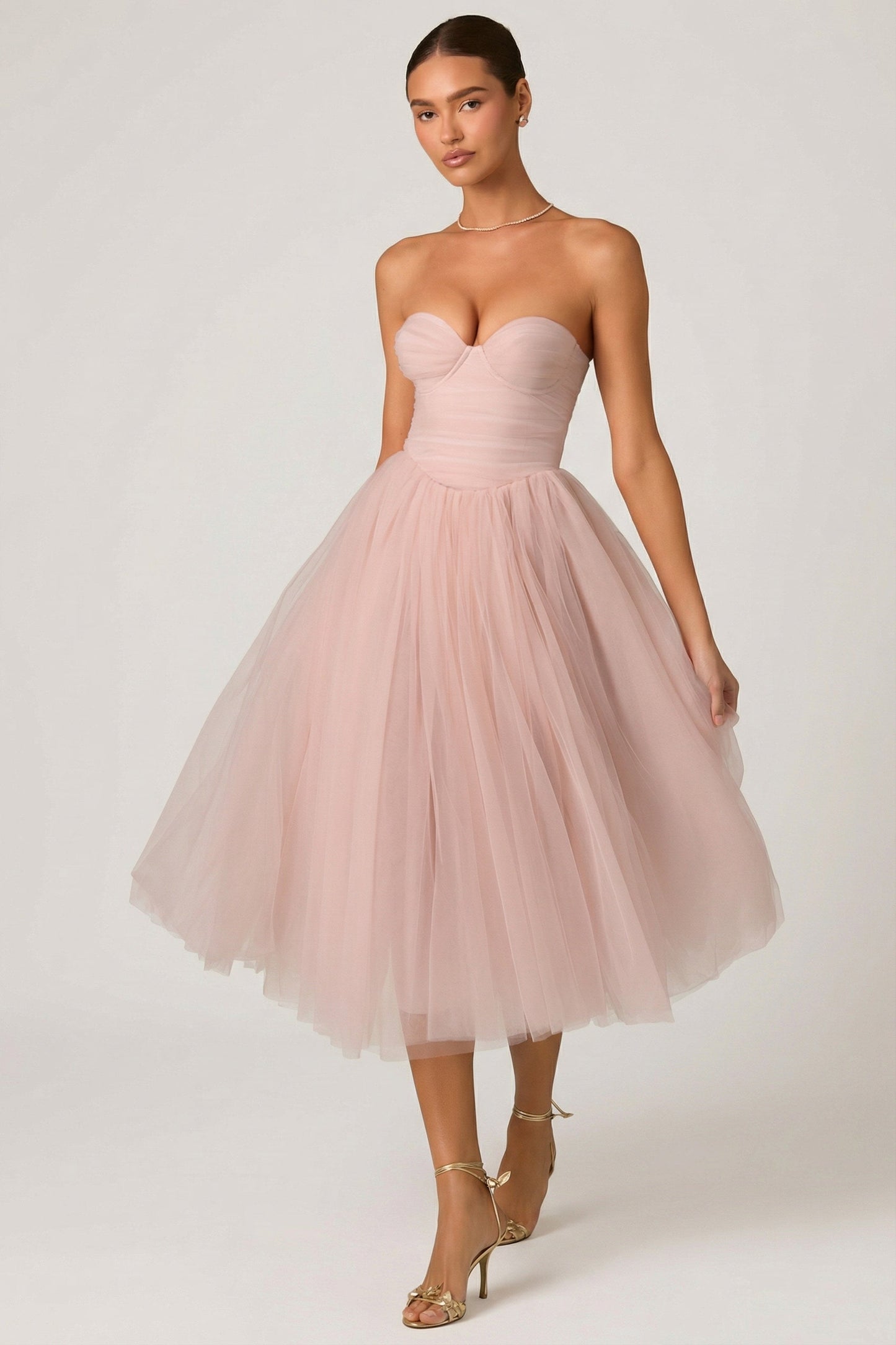 Tulle Corset Midaxi Dress in Dusty Rose