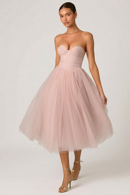 Tulle Corset Midaxi Dress in Dusty Rose
